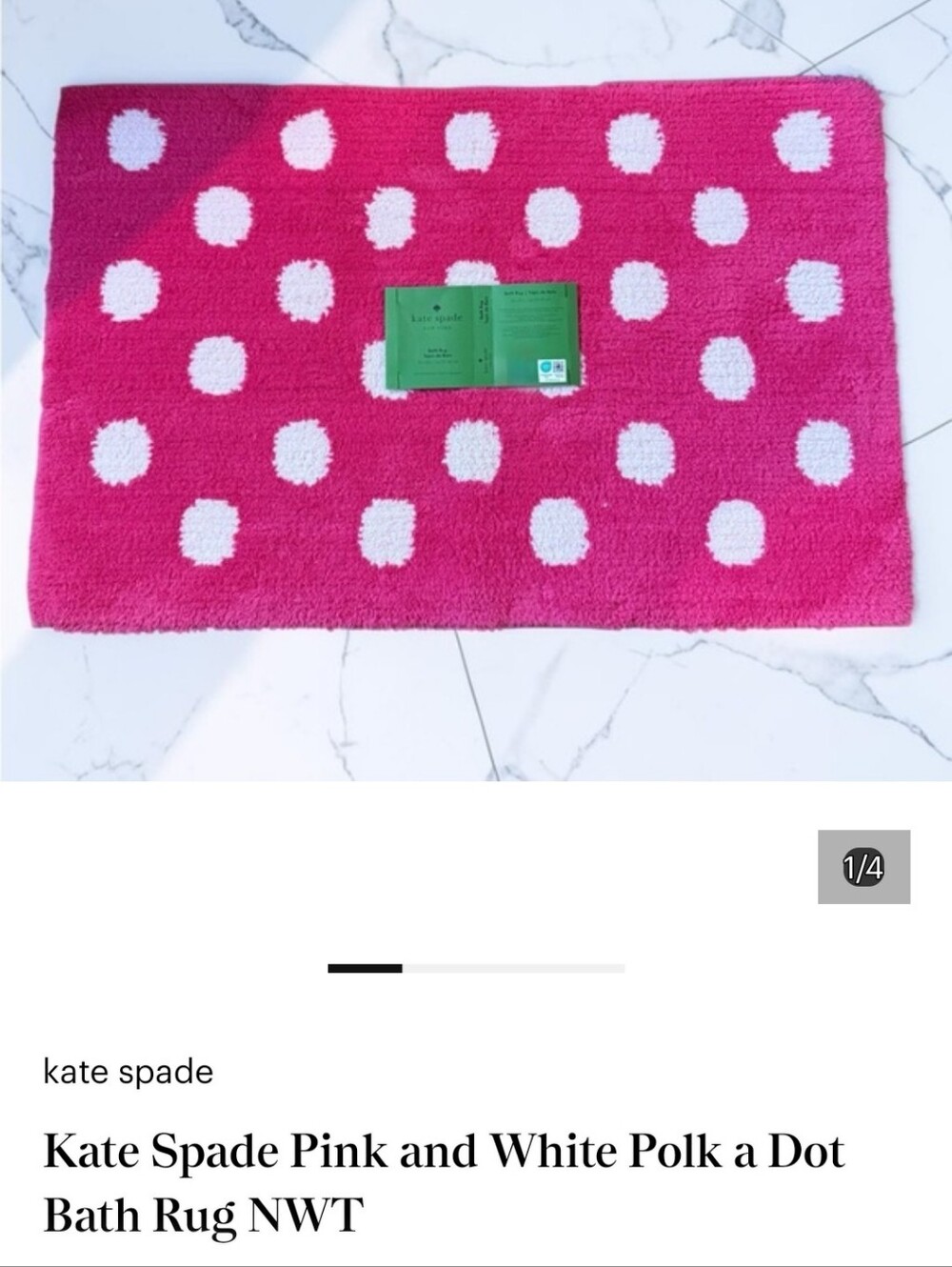 Kate Spade Pink and White Polk a Dot Bath Rug NWT